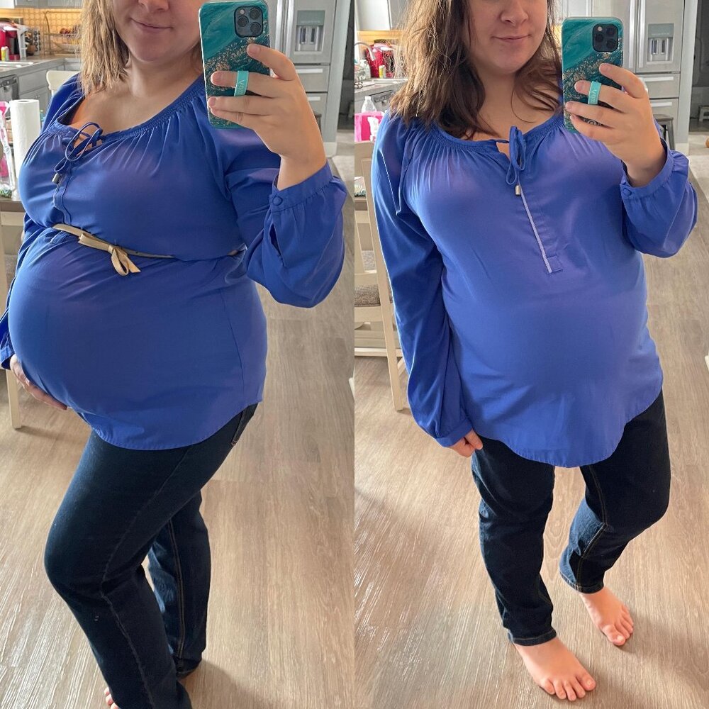 Motherhood Maternity | Deep Blue Tunic Peasant Top | Size Large